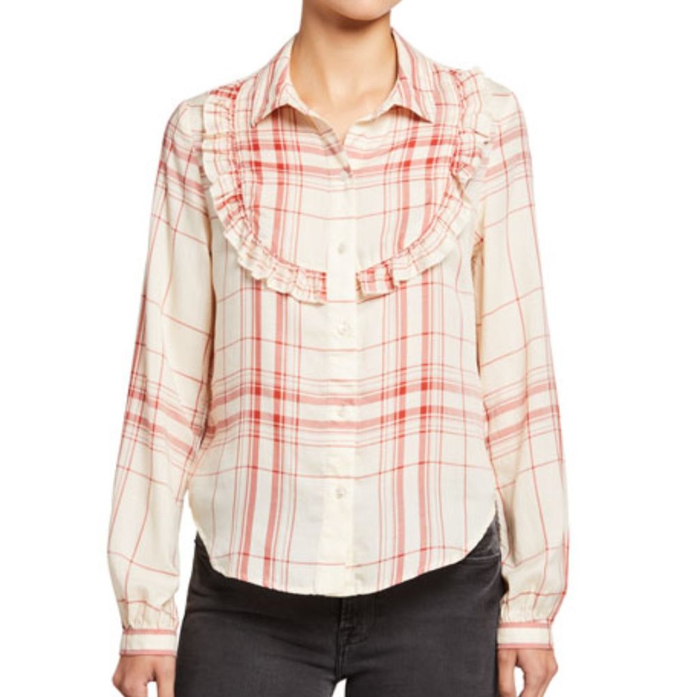 NWT FRAME Plaid Ruffle Bib Tencel Shirt